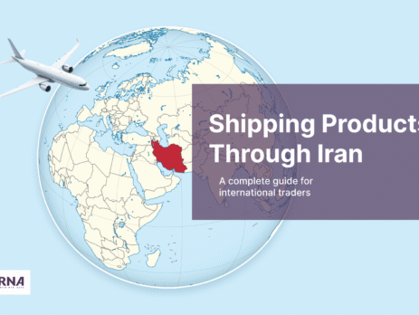 a globe with Iran in the middle with a red color and this title is featured on the picture: shipping products through Iran