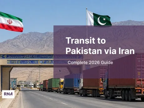 Trucks crossing the Mirjaveh-Taftan border between Iran and Pakistan for transit to Pakistan via Iran