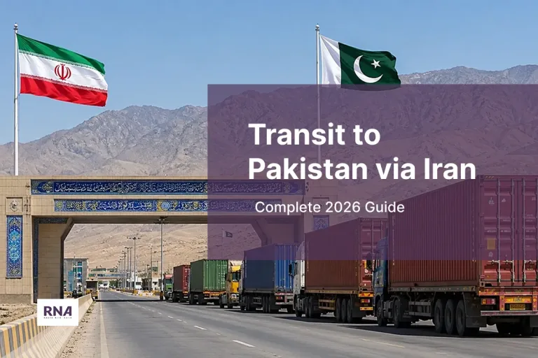 Trucks crossing the Mirjaveh-Taftan border between Iran and Pakistan for transit to Pakistan via Iran